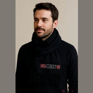 Moschino Men's Merino Wool Fringe Scarf Black NWOT